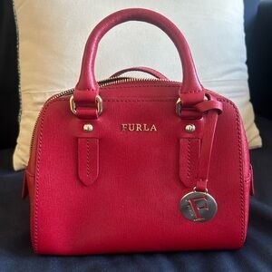 Furla - Small Red Leather handbag with Gold Accents